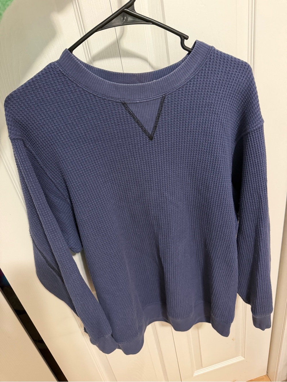 aerie Waffle-Knit Crewneck Sweater in Denim Blue